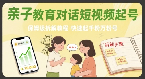 亲子教育对话短视频起号，保姆级拆解教程，快速起千粉万粉号-恒创联盟资源网
