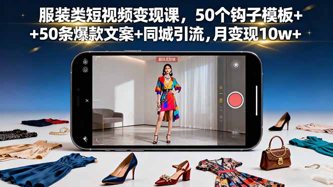 服装类短视频变现课,50个钩子模板+50条爆款文案+同城引流,月变现10w+-恒创联盟资源网