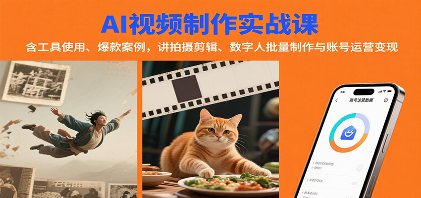 AI视频制作实战：含工具使用、爆款案例，讲拍摄剪辑、数字人批量制作与账号运营变现-恒创联盟资源网