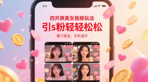 四开屏美女视频玩法，引s粉轻轻松松，暴力掘金，手机操作【揭秘】-恒创联盟资源网