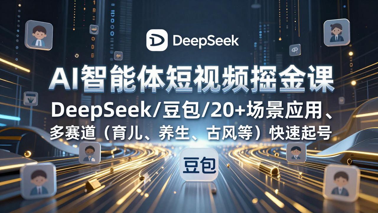 AI智能体短视频掘金课，DeepSeek/豆包/20+场景应用、多赛道(育儿、养生、古风等-恒创联盟资源网