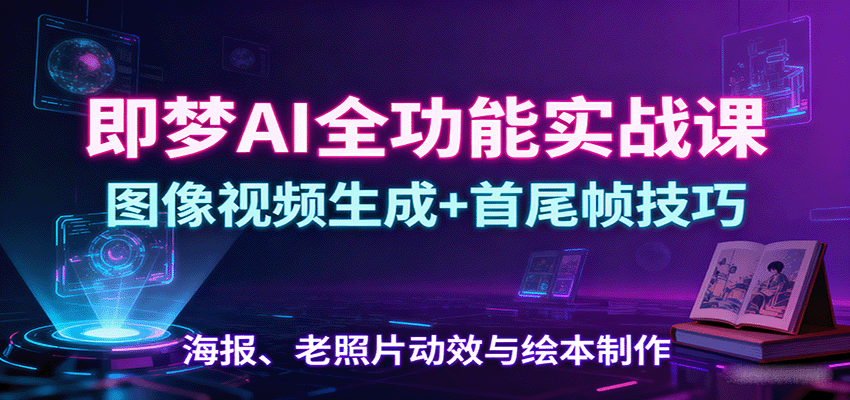 即梦AI全功能实战课：图像视频生成+首尾帧技巧，海报、老照片动效与绘本制作-恒创联盟资源网