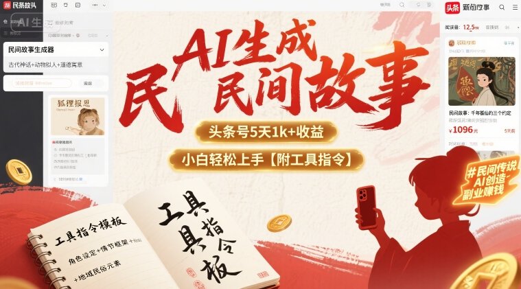 AI生成民间故事,头条号5天1k+,小白轻松上手【附工具指令】-恒创联盟资源网