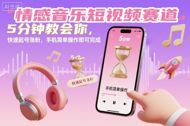 情感音乐短视频赛道，5分钟教会你，快速起号涨粉，手机简单操作即可完成-恒创联盟资源网
