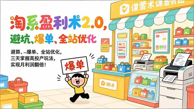 淘系盈利术2.0，避坑、爆单、全站优化，三天掌握高投产玩法，实现月利润翻倍！-恒创联盟资源网