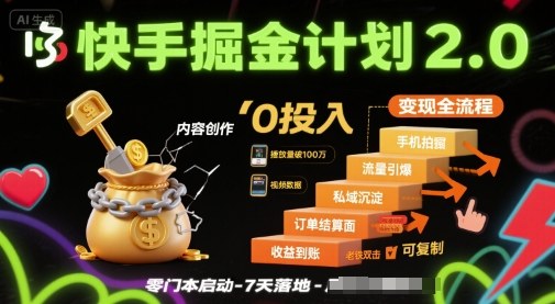 快手掘金计划2.0，快手电商变现全流程，简单可复制，0投入-恒创联盟资源网