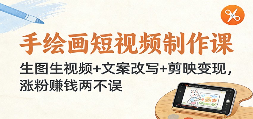 手绘画短视频制作课：生图生视频+文案改写+剪映变现，涨粉赚钱两不误-恒创联盟资源网