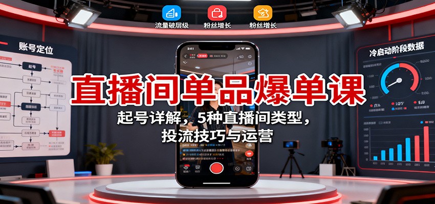 直播间单品爆单课:起号详解,5种直播间类型,投流技巧与运营-恒创联盟资源网