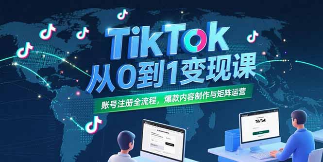 TikTok从0到1变现课，账号注册全流程，爆款内容制作与矩阵运营-恒创联盟资源网