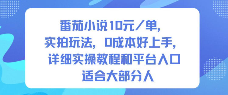 番茄小说10米每单，实拍玩法，0成本好上手，详细实操教程和平台入口适合大部分人-恒创联盟资源网