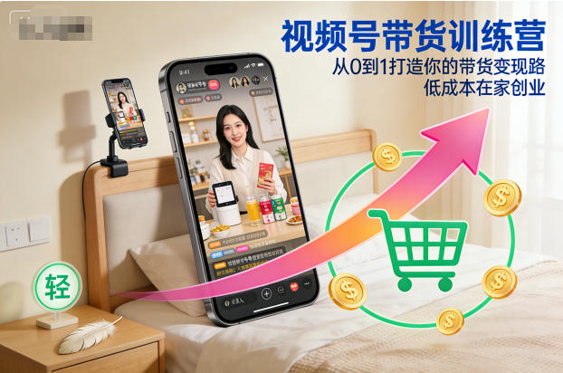视频号带货训练营，从0到1打造你的带货变现路，低成本在家创业-恒创联盟资源网