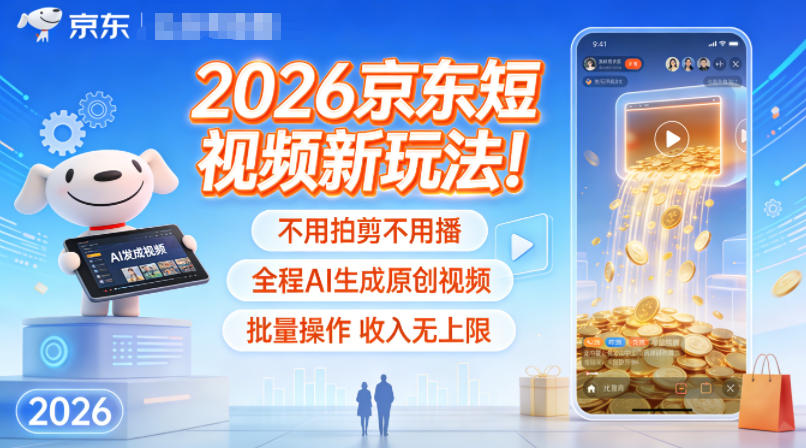 2026京东短视频新玩法!不用拍剪不用播,全程AI生成原创视频,批量操作收入无上限-恒创联盟资源网