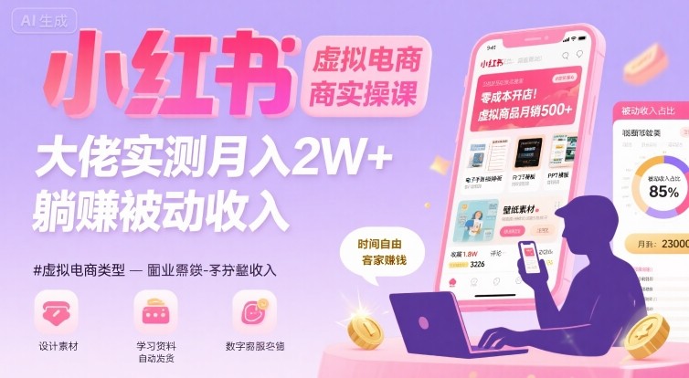 小红书虚拟电商，大佬实测月入2W+，实现被动收入-恒创联盟资源网