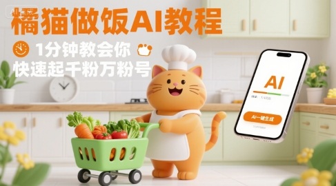 有趣的橘猫买菜做饭视频，用AI一键搞定，1分钟教会你，快速起千粉万粉号-恒创联盟资源网