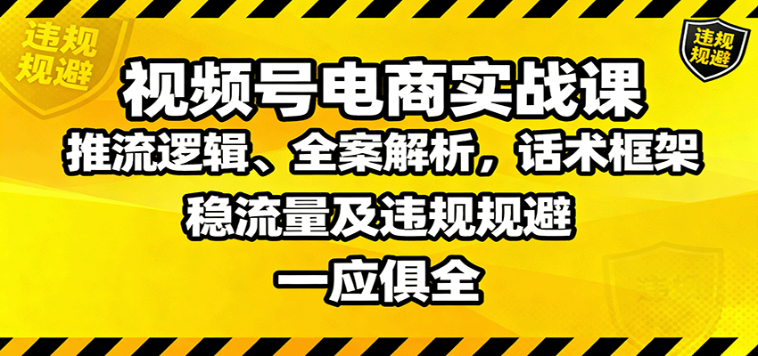 视频号电商实战课：推流逻辑、全案解析，话术框架，稳流量及违规规避等-恒创联盟资源网