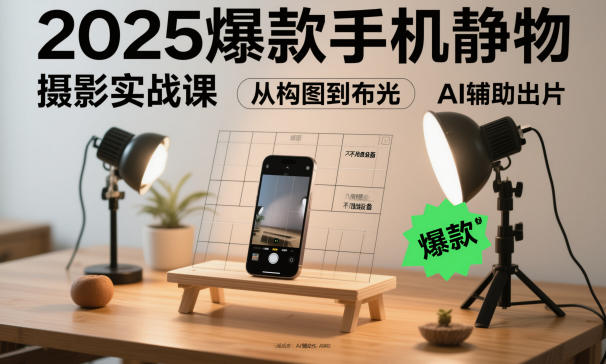 2025爆款手机静物摄影实战课,从构图到布光,不用贵设备,AI辅助出片-恒创联盟资源网
