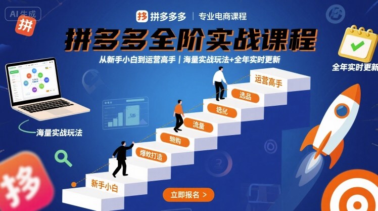 拼多多全阶实战课程,从新手小白到运营高手,海量实战玩法+全年实时更新【2025年9月更新】-恒创联盟资源网