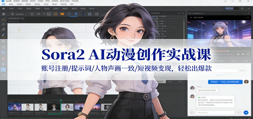 Sora2 AI动漫创作实战课:账号注册/提示词/人物声画一致/短视频变现,轻松出爆款-恒创联盟资源网