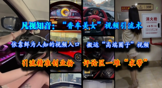 凡视知音：“香车美女”视频引流术，依靠鲜为人知的视频入口，搬运“高端圈子”视频，引流精准创业粉，评论区一堆“求带”-恒创联盟资源网