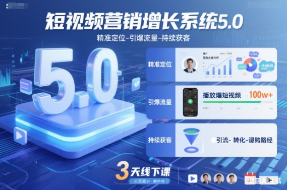 短视频营销增长系统5.0，精准定位-引爆流量-持续获客，3天线下课(音频+图片)-恒创联盟资源网