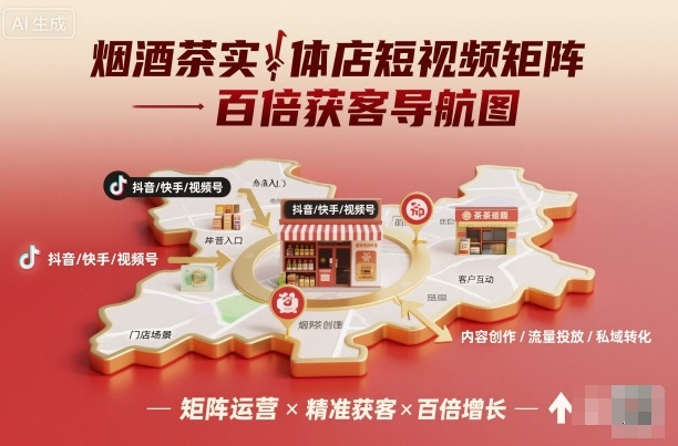 烟酒茶实体店短视频矩阵百倍获客导航图-恒创联盟资源网