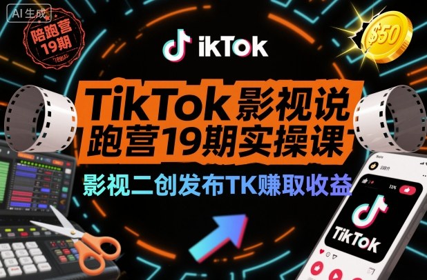 TikTok影视解说陪跑营19期实操课，影视二创发布TK賺取收益，万播收益50美金(更新)-恒创联盟资源网