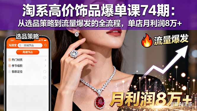 淘系高价饰品爆单课74期:从选品策略到流量爆发的全流程,单店月利润8万+-恒创联盟资源网