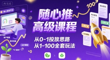 随心推高级课程,从0-1投放思路,也有从1-100的全套玩法-恒创联盟资源网