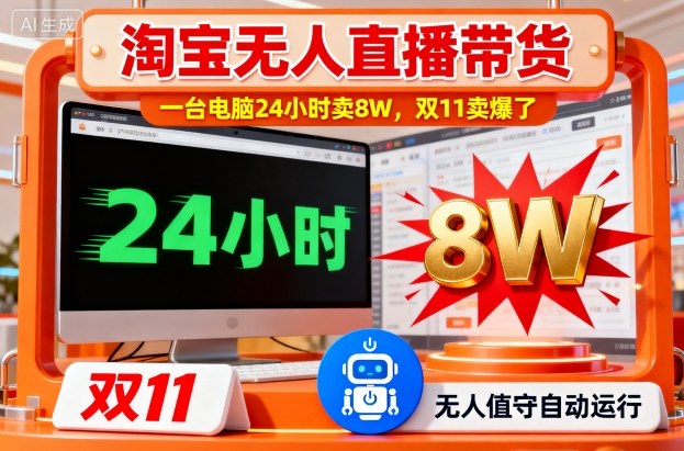 淘宝无人直播带货,一台电脑214小时卖8W,双11卖爆了【揭秘】-恒创联盟资源网