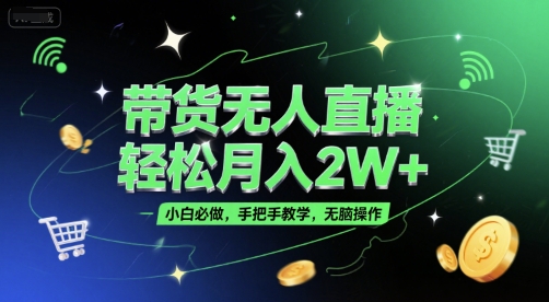 带货无人直播，轻松月入2W+，小白必做，手把手教学，无脑操作(附学习资料)-恒创联盟资源网