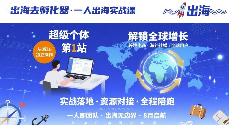 出海去孵化器，一人出海实战课，超级个体第1站，解锁全球增长-恒创联盟资源网