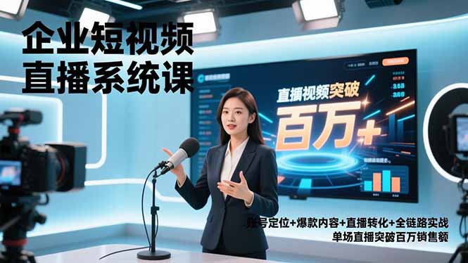 企业短视频直播系统课,账号定位+爆款内容+直播转化+全链路实战,单场直播突破百万销售额-恒创联盟资源网