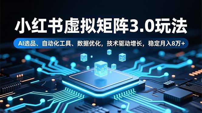 小红书虚拟矩阵3.0玩法，AI选品、自动化工具、数据优化，技术驱动增长，稳定月入8万+-恒创联盟资源网