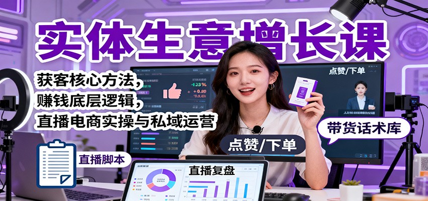 实体生意增长课:获客核心方法,赚钱底层逻辑,直播电商实操与私域运营-恒创联盟资源网