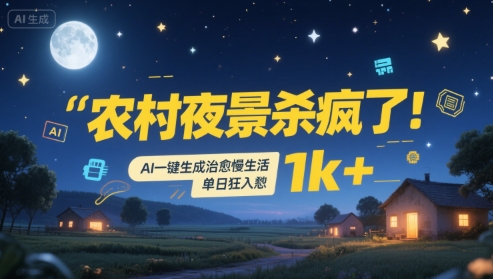 农村夜景杀疯了！AI一键生成治愈系慢生活，单日狂入1k+-恒创联盟资源网
