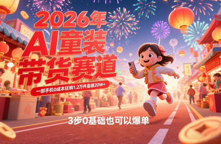 AI童装新春带货赛道，一部手机0成本狂销1.2万件喜提20W+，3步0基础也可以爆单-恒创联盟资源网