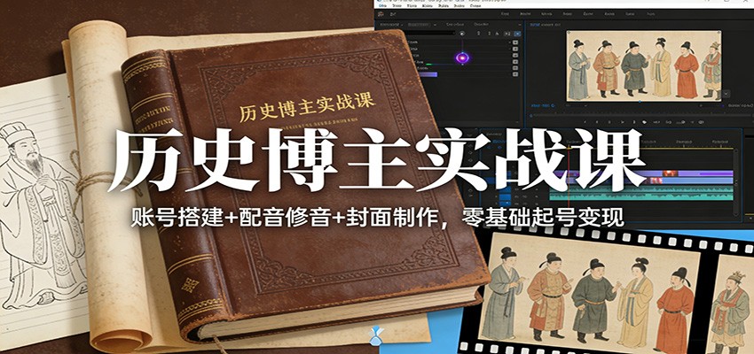 历史博主实战课：账号搭建+配音修音+封面制作，零基础起号变现-恒创联盟资源网