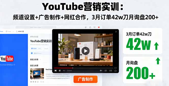 YouTube营销实训：频道设置+广告制作+网红合作，3月订单42w刀月询盘200+-恒创联盟资源网