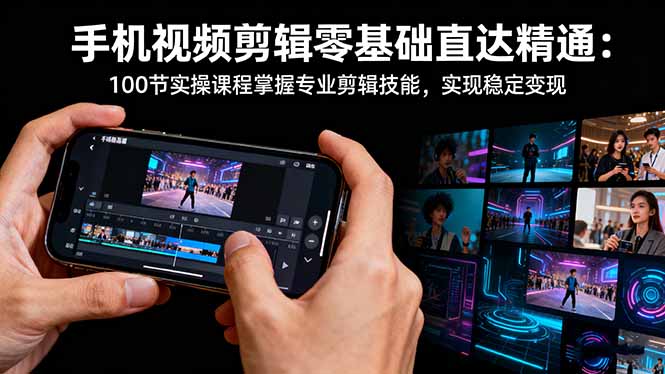 手机视频剪辑零基础直达精通：100节实操课程掌握专业剪辑技能，实现稳…-恒创联盟资源网