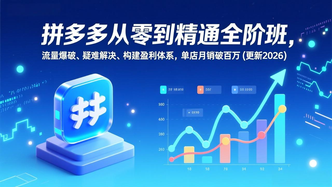 拼多多从零到精通全阶班，流量爆破、疑难解决，构建盈利体系，单店月销破百万(更新2026-恒创联盟资源网