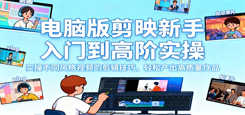 电脑版剪映新手入门到高阶实操,实操不同风格视频的剪辑技巧,轻松产出高质量作品-恒创联盟资源网