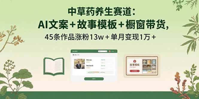 中草药养生赛道:AI文案+故事模板+橱带货,45条作品涨粉13w+单月变现1万+-恒创联盟资源网