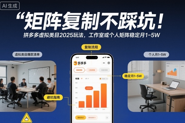 矩阵复制不踩坑！拼多多虚拟类目2025玩法，工作室或者个人矩阵稳定月1-5W【揭秘】-恒创联盟资源网