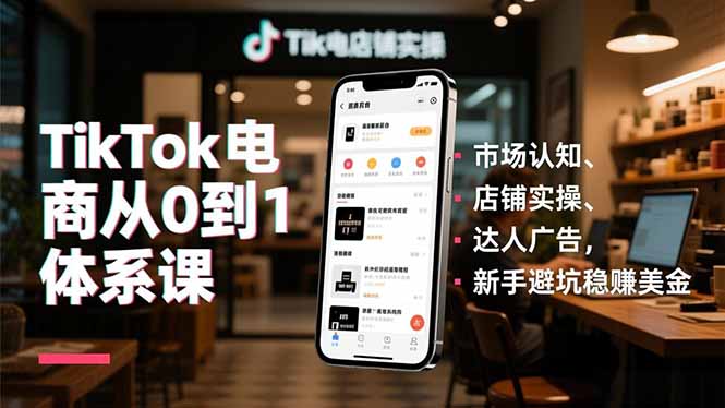TikTok电商从0到1体系课，市场认知、店铺实操、达人广告，新手避坑稳赚美金-恒创联盟资源网