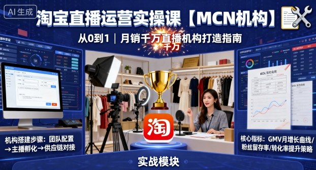 淘宝直播运营实操课【MCN机构】，从0到1做一家月销千W的直播机构-恒创联盟资源网
