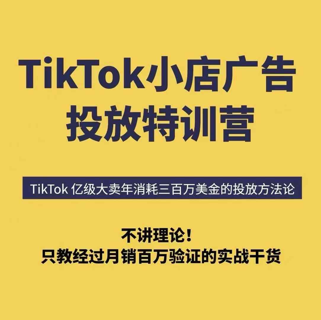 TikTok小店广告投放特训营，6天破局计划专治各种“投不动”，教你经过月销百万验证的实战干货-恒创联盟资源网