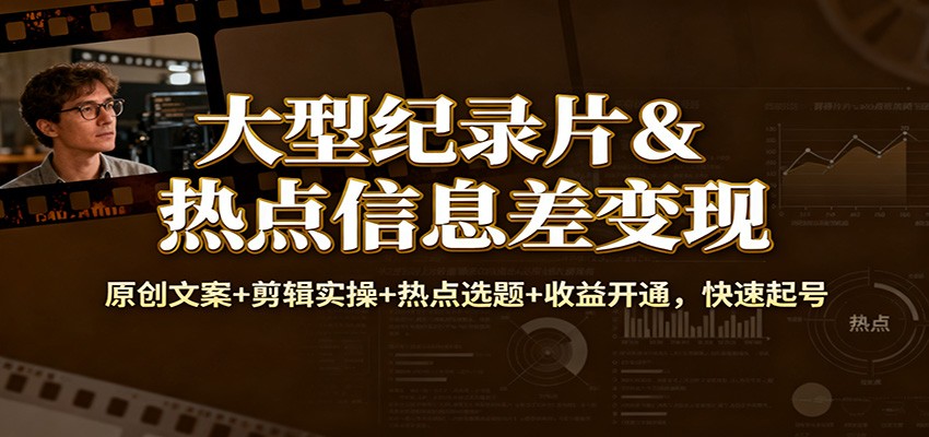大型纪录片&热点信息差变现：原创文案+剪辑实操+热点选题+收益开通，快速起号-恒创联盟资源网