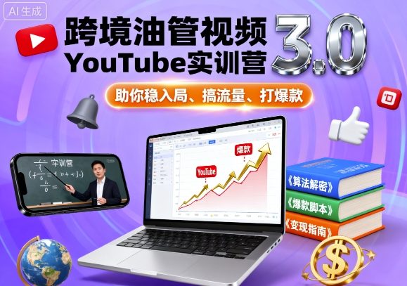 跨境油管视频YouTube实训营3.0，助你稳入局、搞流量、打爆款-恒创联盟资源网