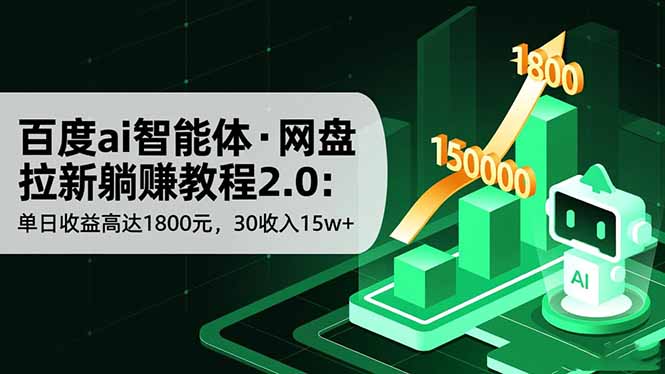 百度ai智能体·网盘拉新躺赚教程2.0:单日收益高达1800元,30收入15w+-恒创联盟资源网