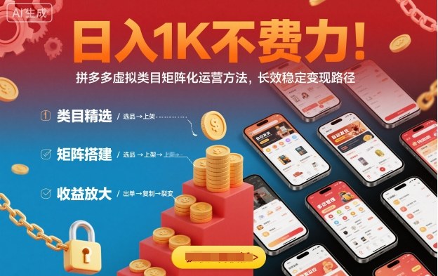 日入1K不费力！拼多多虚拟类目矩阵化运营方法，长效稳定变现路径-恒创联盟资源网